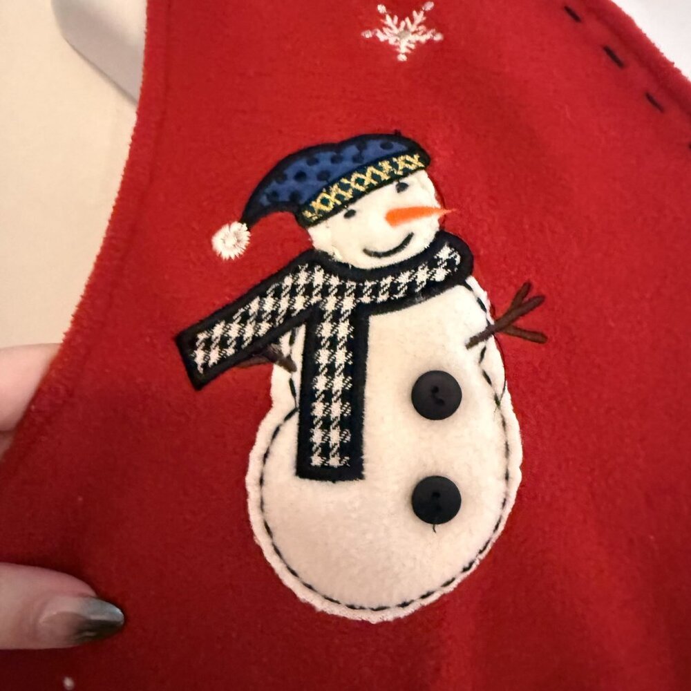 VINTAGE Red Fleece Snowman Christmas Vest Embroidered Zip Front Size Large - Picture 6 of 8